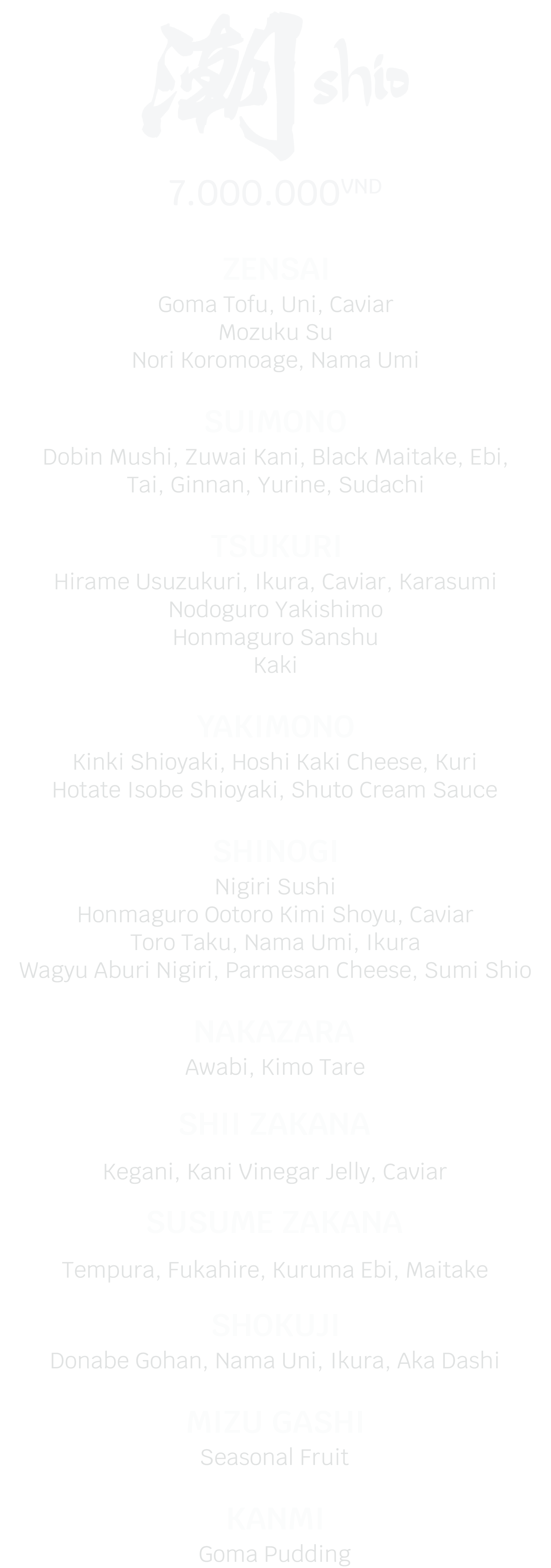 Thực đơn Matsu - 5.000.000 VND