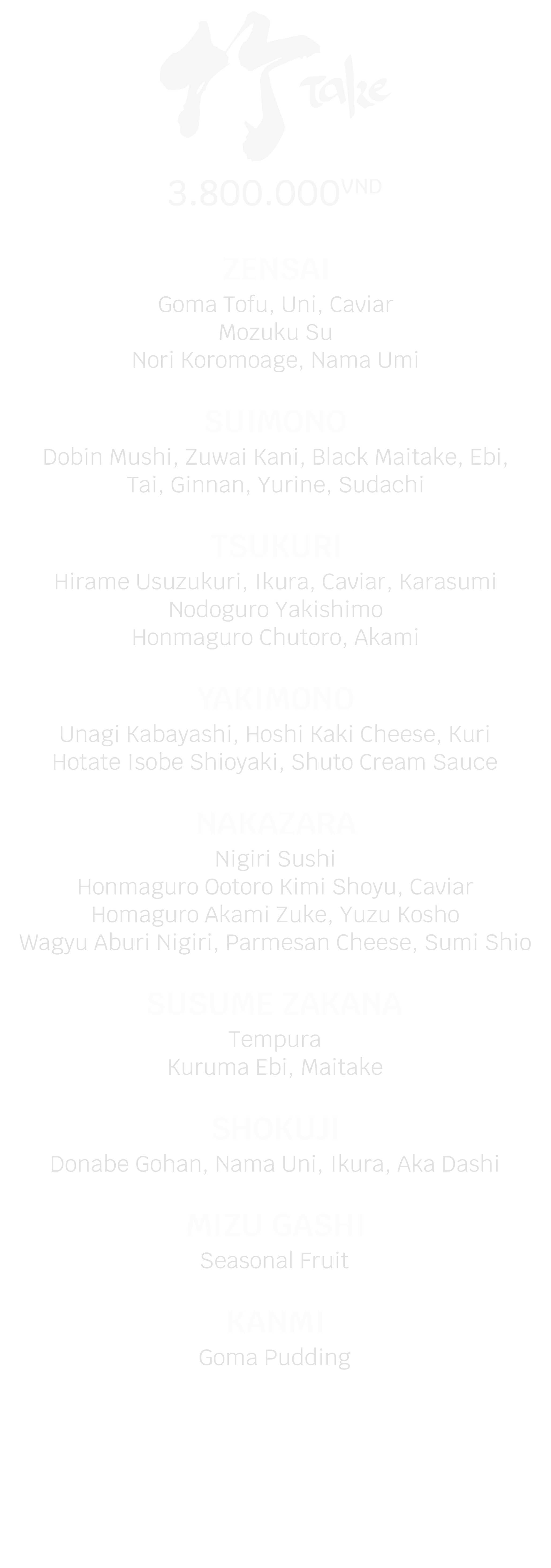 Thực đơn Take - 3.800.000 VND